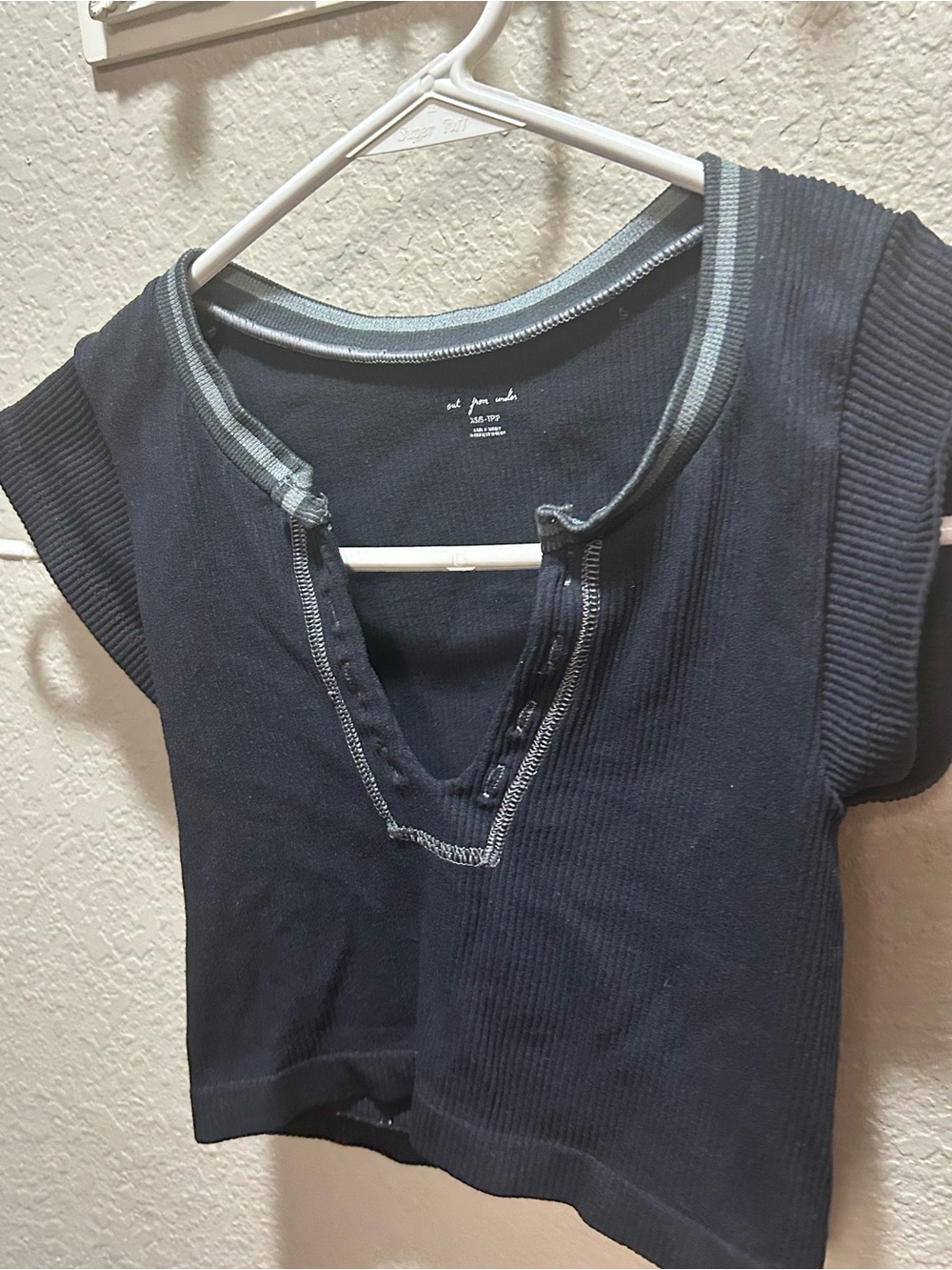 Urban Outfitters Navy Ribbed Crop Top with Light Blue Trim